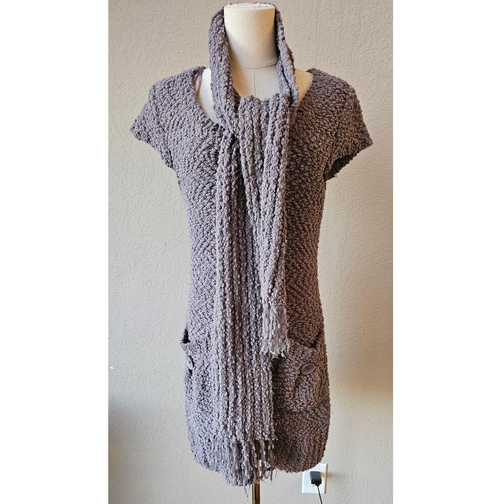 Kroshetta by Papillon Chunky Knit Sweater Mini Dress & Fringe Hem Scarf‎ Set Med